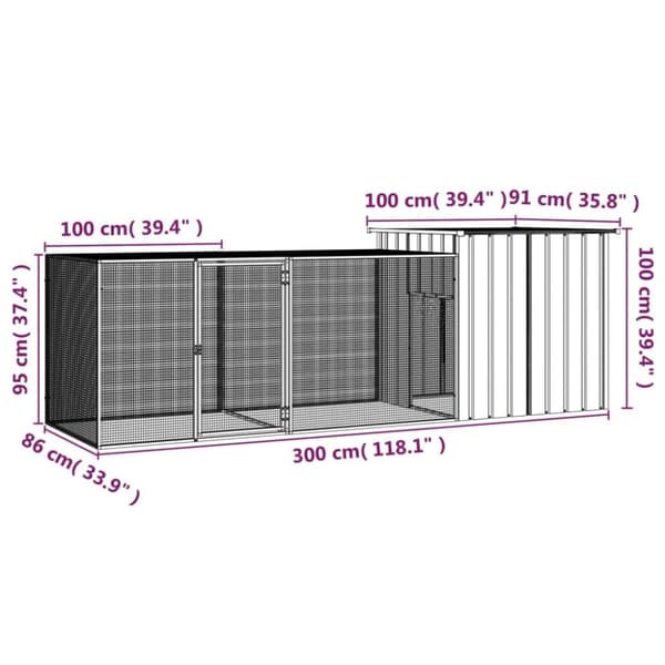 vidaXL Kyllingbur antrasitt 300x91x100 cm galvanisert stål