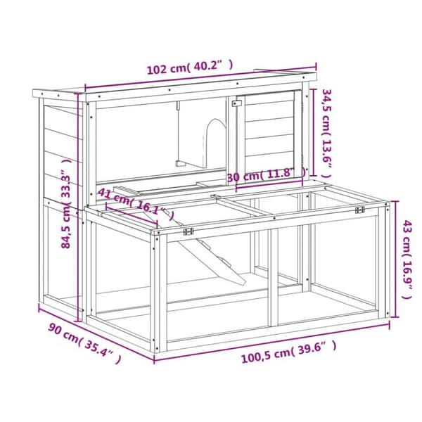 vidaXL kaninbur 102x90x84,5 cm massivt fyrretræ grå