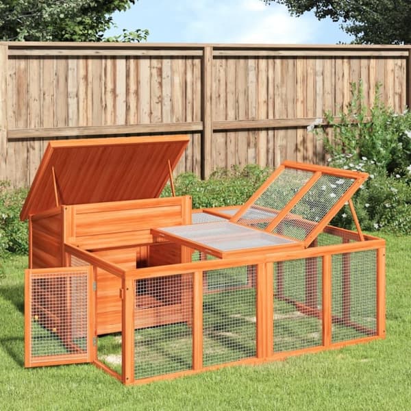 vidaXL Kaninbur brun 144x123x67,5 cm heltre furu
