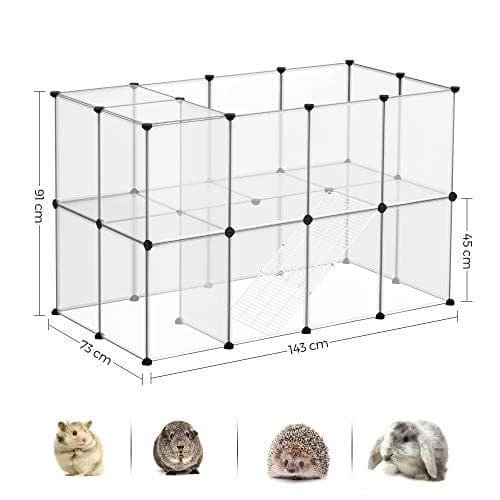 Songmics leikkikehä, häkki portailla, 143 x 73 x 91 cm, lemmikkiharjoitus, tee-se-itse, läpinäkyvä