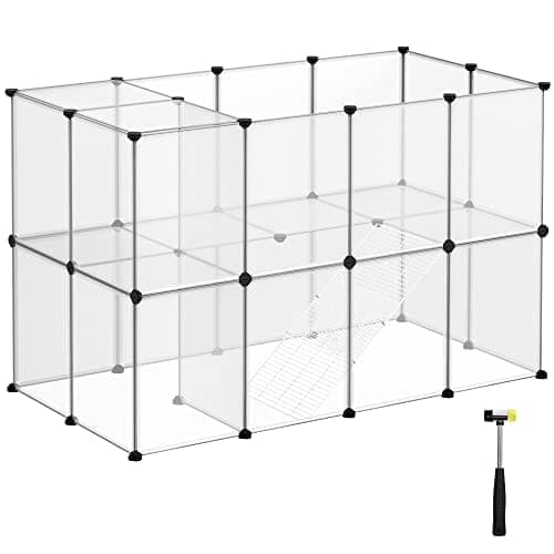 Songmics kravlegård, bur med trapper, 143 x 73 x 91 cm, kæledyrsøvelse, DIY, gennemsigtig