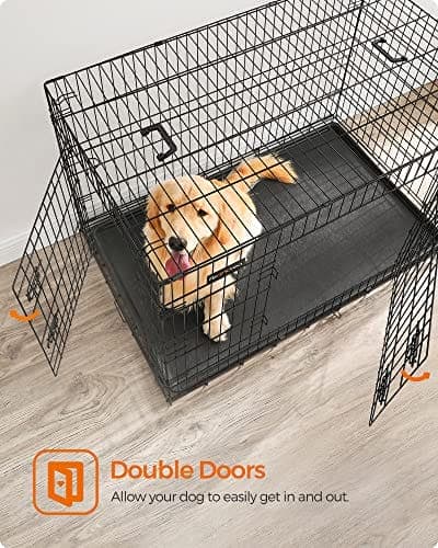 Feandrea hundekurv, foldbar, 122 cm lang, 2 døre, xxl, sort