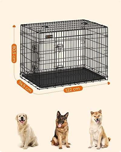 Feandrea hundekurv, foldbar, 122 cm lang, 2 døre, xxl, sort