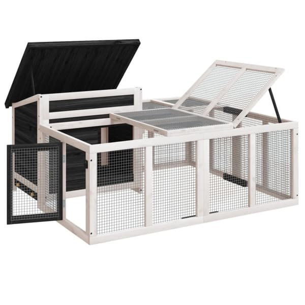 vidaXL kaninbur 144x123x67,5 cm massivt fyrretræ grå