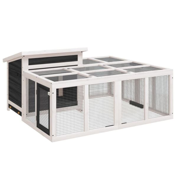 vidaXL kaninbur 144x123x67,5 cm massivt fyrretræ grå