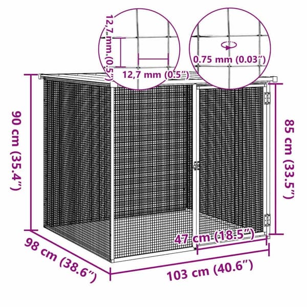 vidaXL hønsehus med tag 103x98x90 cm galvaniseret stål lysegrå