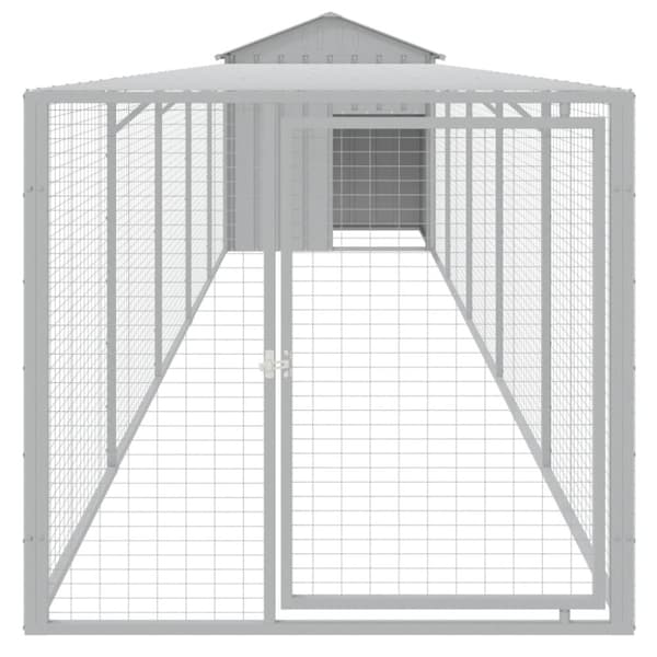 vidaXL Hønsebur med gård lysegrå 117x609x123 cm galvanisert stål