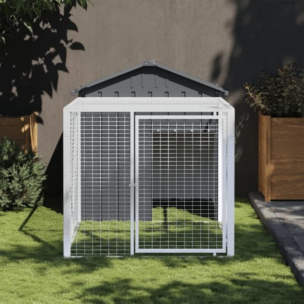 vidaXL hønsehus med løbegård 117x201x123 cm galvaniseret stål antracit