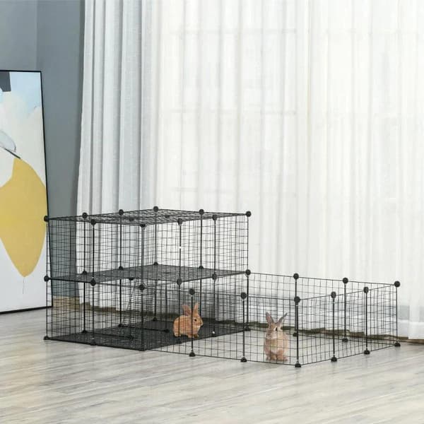 Rootzin pieneläinhäkki - ulkokotelo - 2-kerroksinen pieneläinhäkki ovella ja tikkailla - chinchilla - kanit - marsut - metalliristikko - musta - 175 x