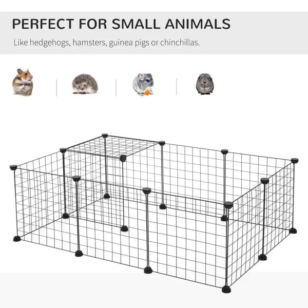 Rootz Animal Cage - Pet Playpen - Enclosure Run - Cage - Black - 106Lx73Wx36Hcm