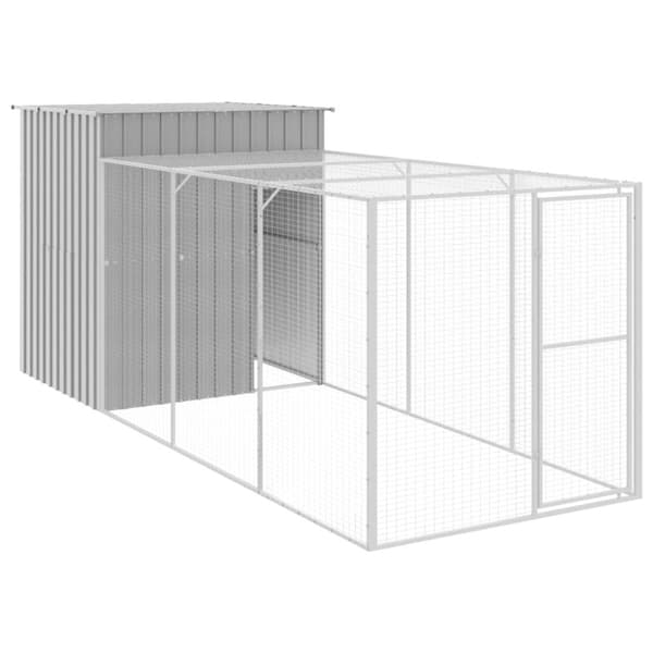 vidaXL hønsehus med løbegård 165x455x181 cm galvaniseret stål lysegrå