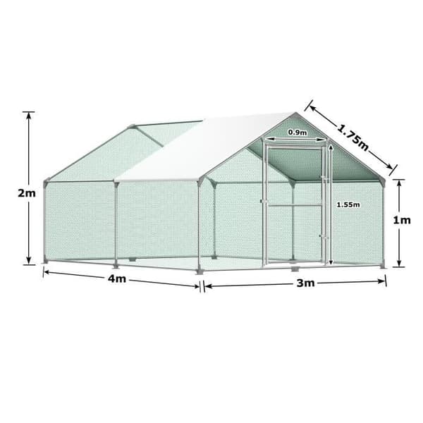 XMTECH Hönshus, 12 m² inhägnad 3x4x2 m Galvaniserat stål, Utomhushönshus