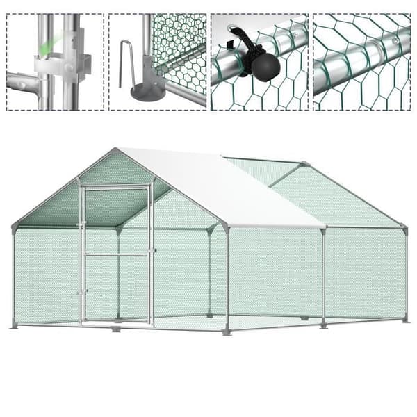 XMTECH Hönshus, 12 m² inhägnad 3x4x2 m Galvaniserat stål, Utomhushönshus
