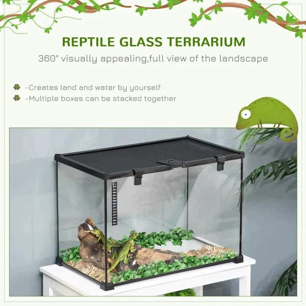 Rootz Terrarium - Terrarium för reptiler - Reptilmatningslåda - Glasterrarium - Spindeldjur med termometer Reptiluppfödningslåda - Metall - Svart - 50