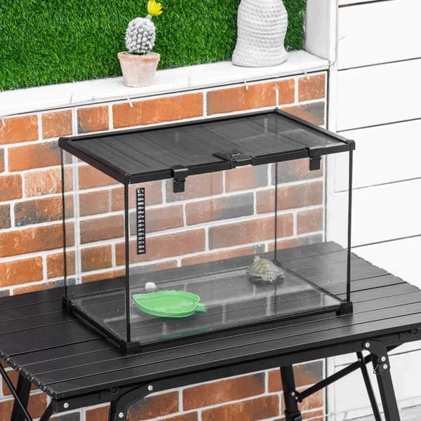 Rootz Terrarium - Terrarium för reptiler - Reptilmatningslåda - Glasterrarium - Spindeldjur med termometer Reptiluppfödningslåda - Metall - Svart - 50