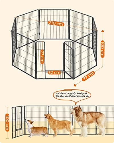 Feandrea 8 Panel Lemmikkien leikkikehä Heavy Duty Dog Aita 77 x 100cm musta