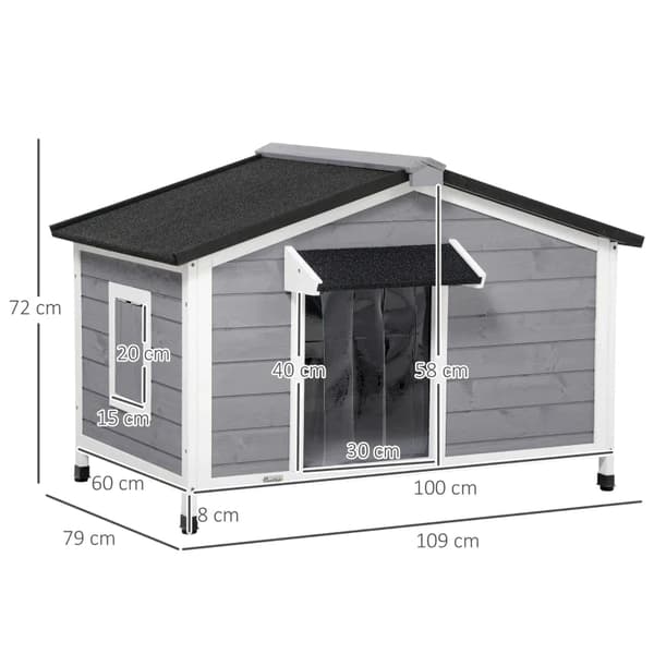 Rootz Solid Wood Dog Kennel - Väderbeständig - Asfalttak - Avtagbar bas - Grå + Vit - 109cm x 79cm x 72cm