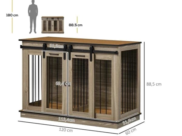 Rootz hundburar - 2-dörrars hund - Låda Transportlåda - Allt ingår - Tvårums - Rustik design - Låsbar - Stålspånskiva - Ek - 120L x 60W x 88,5H cm