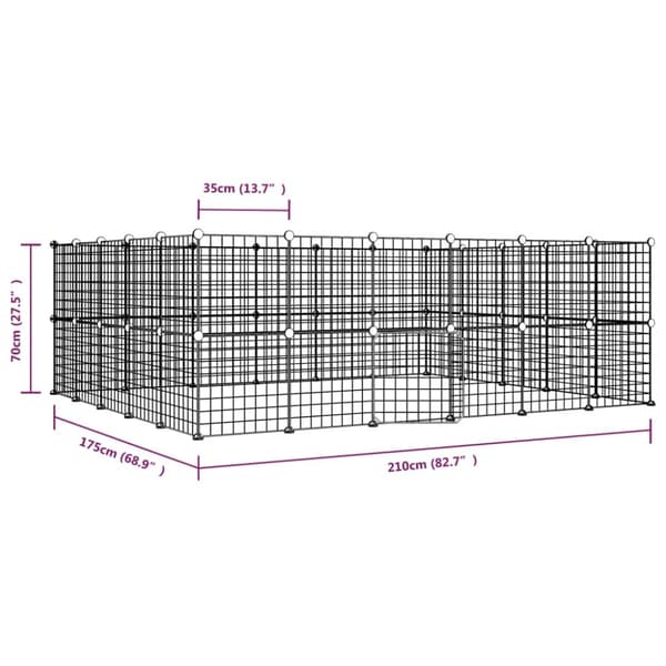 44-panels kæledyrsindhegning med låge 35x35 cm stål sort