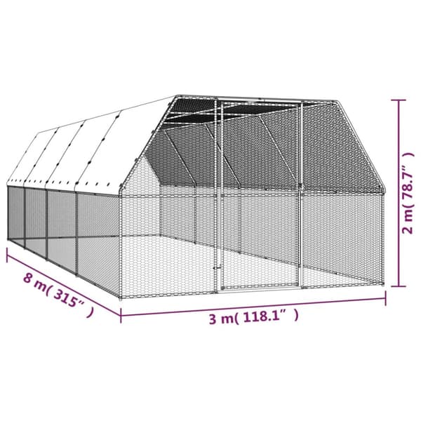 hønsegård 3x8x2 m galvaniseret stål