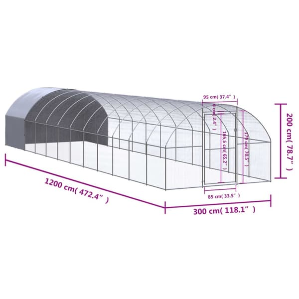 hønsehus 3x12x2 m galvaniseret stål