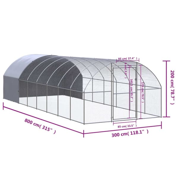 hønsehus 3x8x2 m galvaniseret stål
