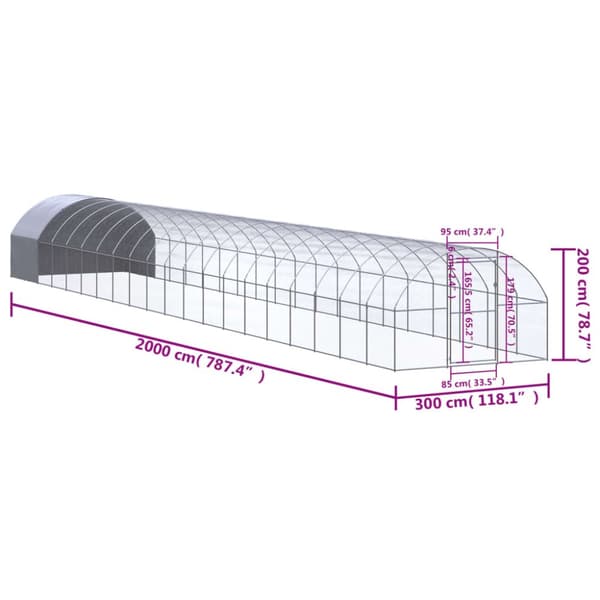 Hönsbur för utomhusbruk 3x20x2 m galvaniserat stål
