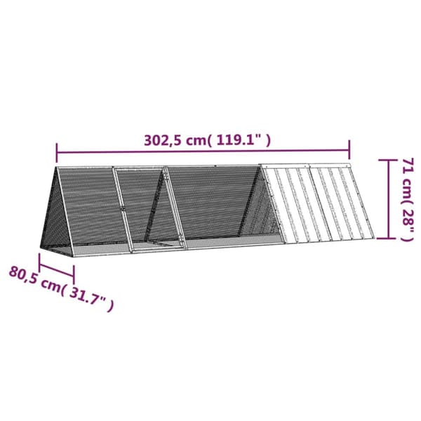 kaninbur 302,5x80,5x71 cm galvaniseret stål antracitgrå