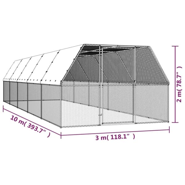 Ulkotilan kanahäkki 3x10x2 m galvanoitu teräs