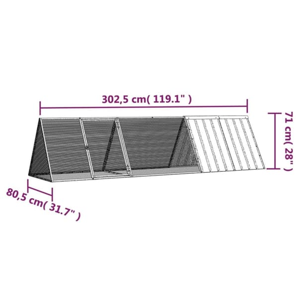 kaninbur 302,5x80,5x71 cm galvaniseret stål grå