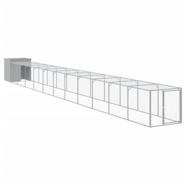 hønsehus med løbegård 110x1221x110 cm galvaniseret stål lysegrå