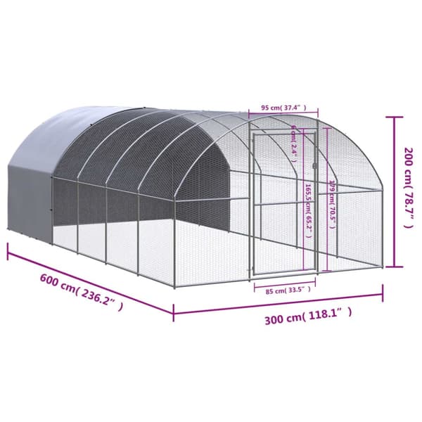 Kanojen ulkohäkki 3x6x2 m galvanoitu teräs