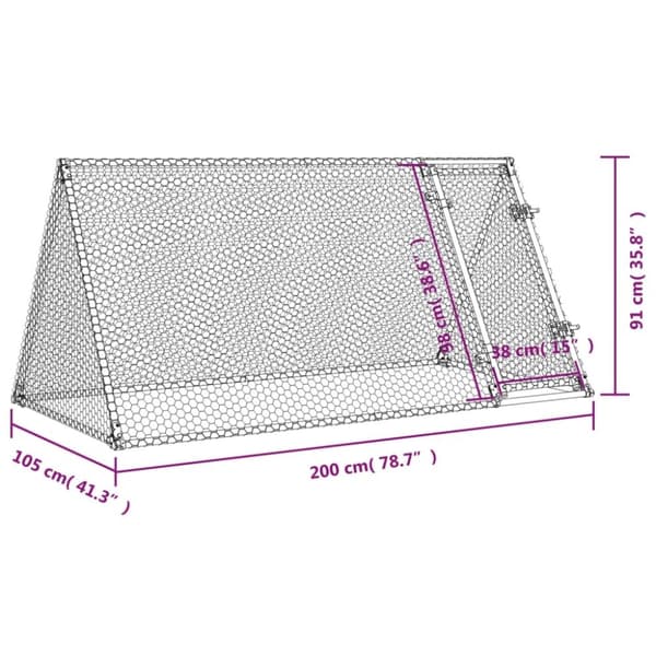 vidaXL hønsehus 200x105x91 cm galvaniseret stål sølvfarvet