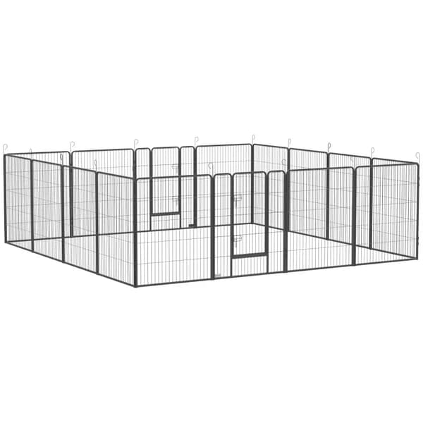 Rootz Puppy Run - Moduulirakenne - 16 paneeli - 2-ovinen - Säänkestävä - Teräs - Harmaa - 3,2 x 3,2 x 1 m