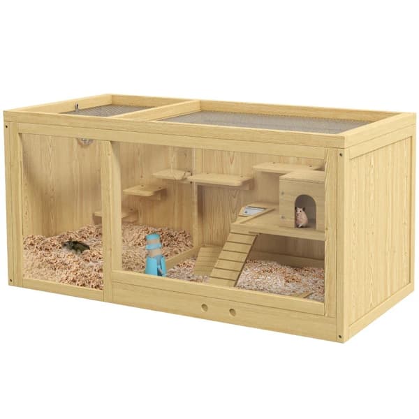 Rootz Smådjursbur - Vattenflaska - Hamsterbur - Inklusive tillbehör - Drinker - Granved - Naturlig - 100 X 50 X 50 Cm