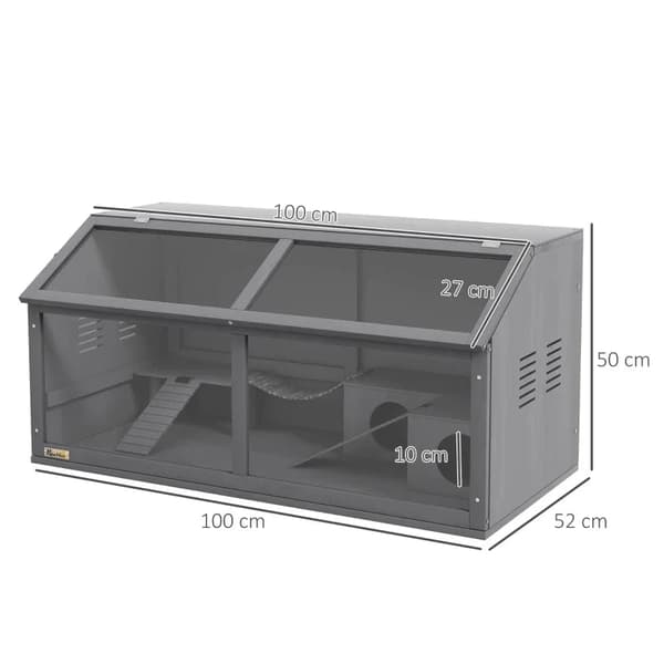 Rootz smådyrsbur - Vandflaske - Hamsterbur - Inklusiv tilbehør - Drinker - Grantræ - Mørkegrå - 100L x 52W x 50H cm