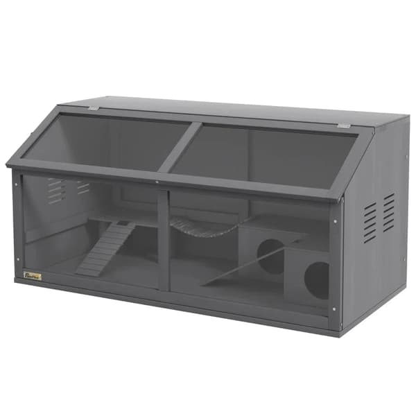 Rootz smådyrsbur - Vandflaske - Hamsterbur - Inklusiv tilbehør - Drinker - Grantræ - Mørkegrå - 100L x 52W x 50H cm