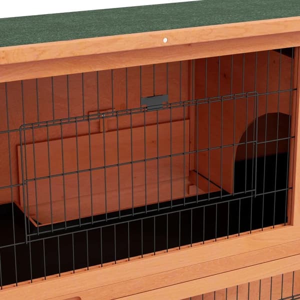 Rootz Smådjurshus - Gnagarbur - Väderbeständig - Kaninbur - 2 golvbrickor - Granträ Stål - Orange - 123l X 63w X 112h Cm
