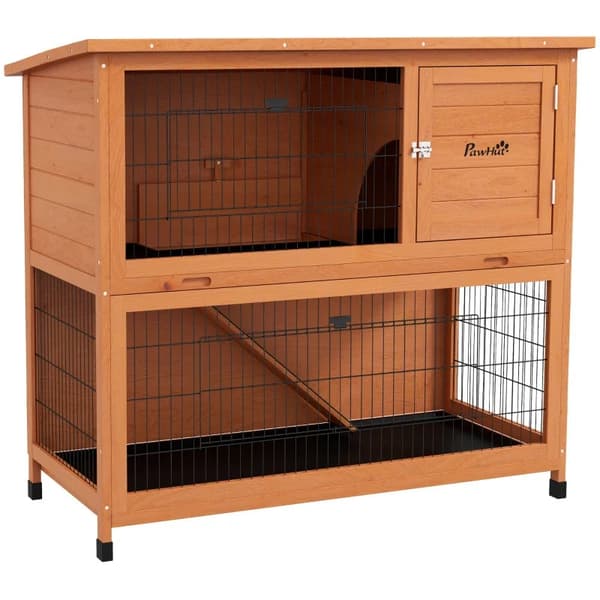 Rootz Small Animal House - Gnaverhytte - Vejrbestandig - Kaninbur - 2 gulvbakker - Grantræ Stål - Orange - 123l X 63w X 112h Cm