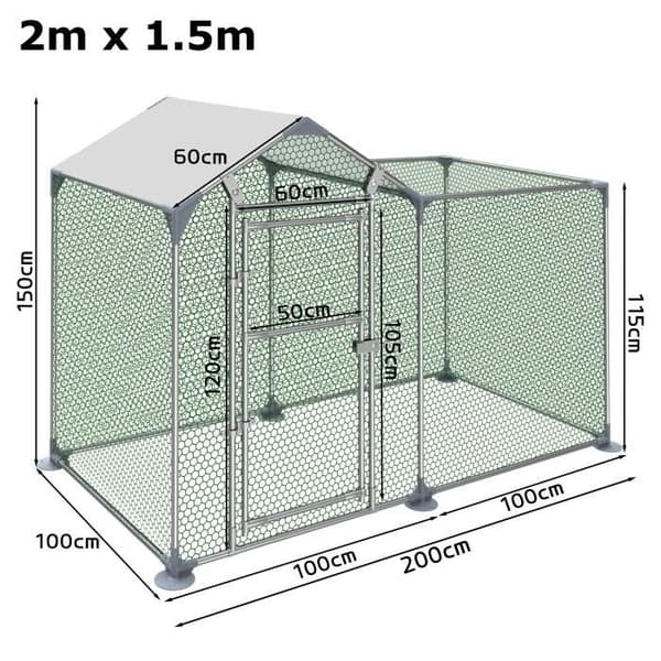 Hönshusskåp - XMTECH - 2x1x1,4 m - Galvaniserat stål - Exteriör