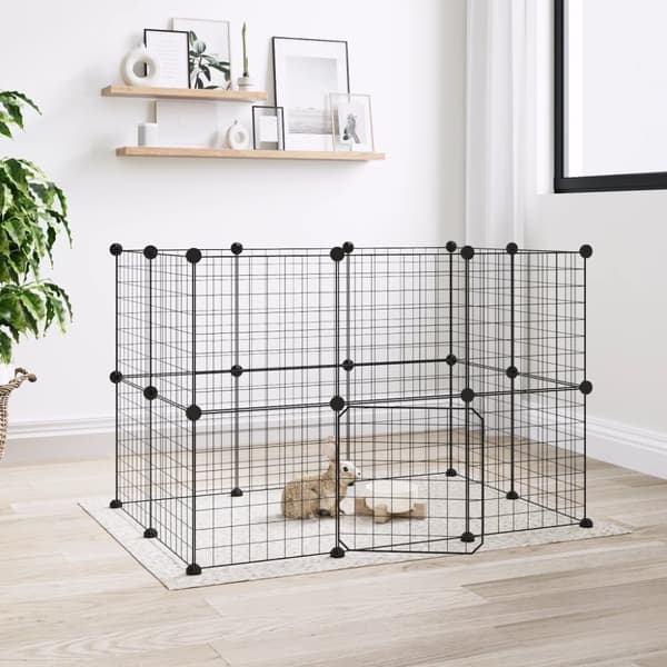 vidaXL Hundgård svart 20 paneler 35x35 cm stål -  Smådjursburar
