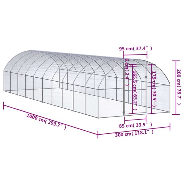 vidaXL hønsehus 3x10x2 m galvaniseret stål -  Huse & bure til små dyr