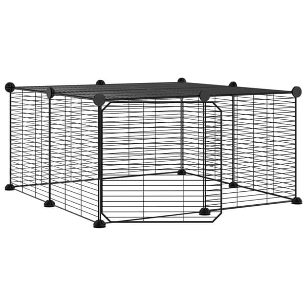 vidaXL 12-panels kæledyrsindhegning med låge 35x35 cm stål sort -  Huse & bure til små dyr