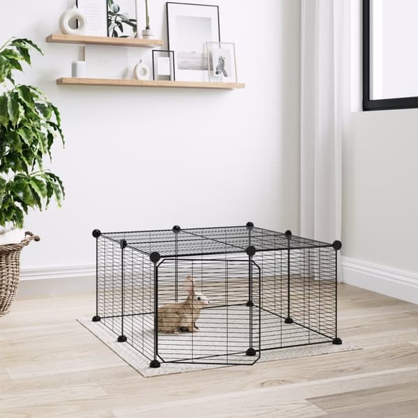 vidaXL 12-panels kæledyrsindhegning med låge 35x35 cm stål sort -  Huse & bure til små dyr