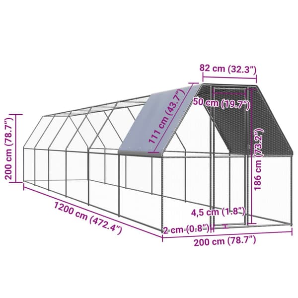 vidaXL udendørs hønsegård 2x12x2 cm galvaniseret stål -  Huse & bure til små dyr