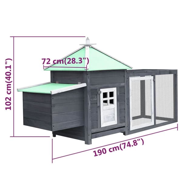 vidaXL Kanakoppi pesälaatikolla harmaa 190x72x102 cm täysi kuusi -  Pieneläinten kopit & häkit