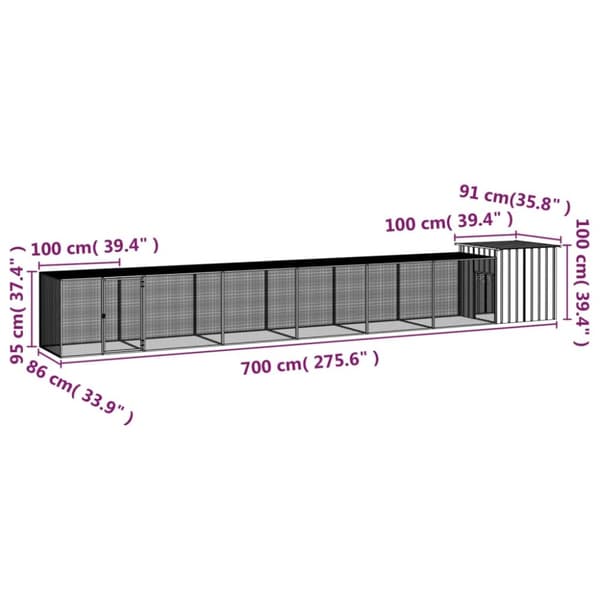 vidaXL hønsehus 700x91x100 cm galvaniseret stål grå -  Huse & bure til små dyr