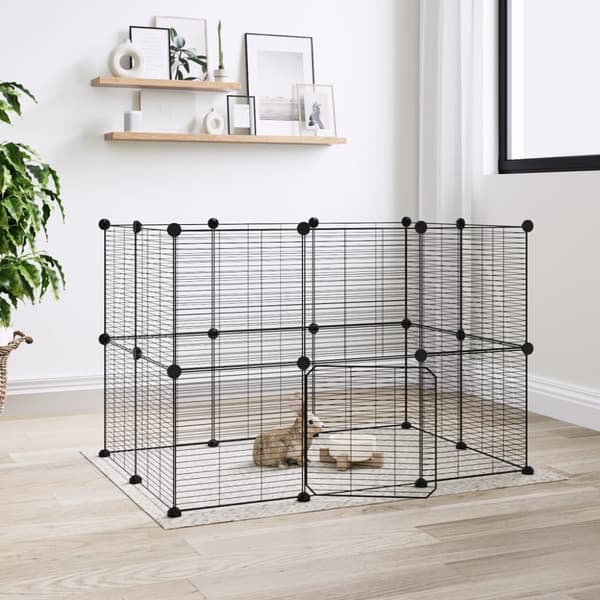 vidaXL 20-panels kæledyrsindhegning med låge 35x35 cm stål sort -  Huse & bure til små dyr