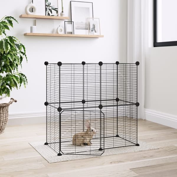 vidaXL 12-panels kæledyrsindhegning med låge 35x35 cm stål sort -  Huse & bure til små dyr