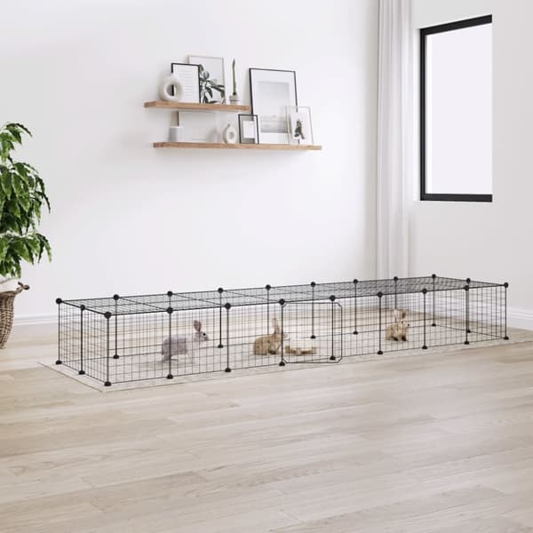 vidaXL 36-panels kæledyrsindhegning med låge 35x35 cm stål sort -  Huse & bure til små dyr